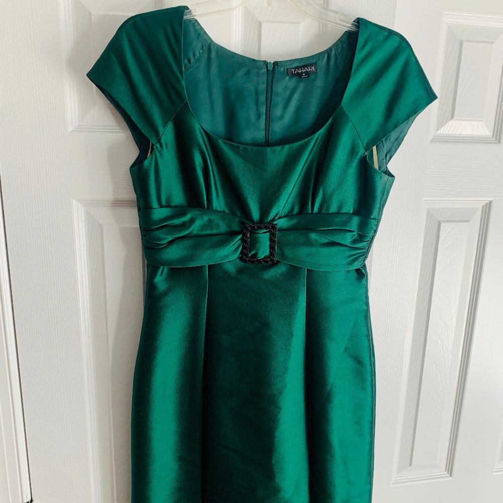 Vintage Elle Tahari Belted Emerald Cocktail Dress